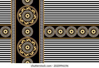 Patrón barroco dorado sobre negro sin inconveniente. Ilustración vectorial.