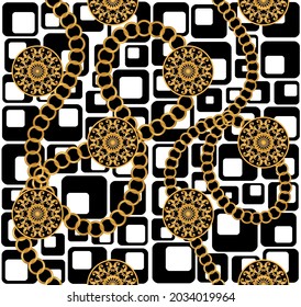 Seamless Golden Baroque Pattern on Black White. Vector Illustration.
