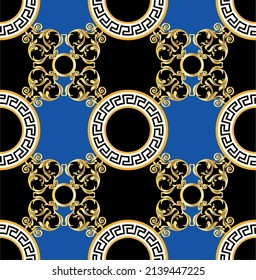 Seamless golden baroque pattern on black. Vector Illustration.