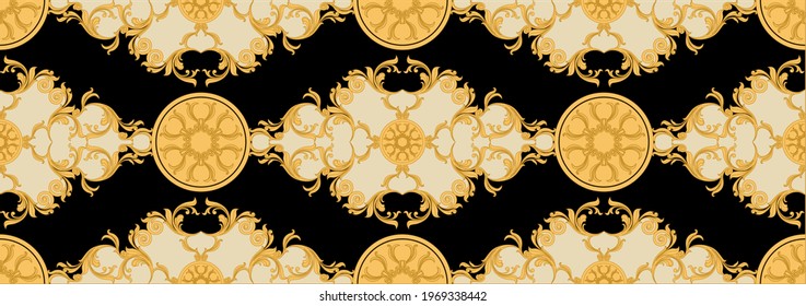 Seamless golden baroque pattern. Vector design for fashion print and backgrounds.