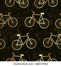 Seamless Golden bicycles pattern. Trendy Stylish sporty print