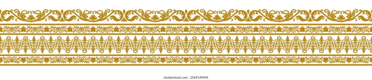 Seamless golden border, intricate pattern for vintage frames, golden ethnic tribal pattern