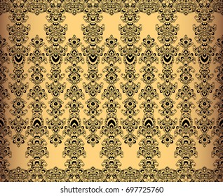 Seamless golden border of lace pattern. Oriental drawing of a fringe of fabric.