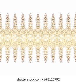 Seamless golden border of lace pattern. Oriental drawing of a fringe of fabric.