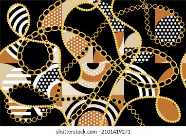 Cadena dorada sin fisuras con patrón abstracto. Ilustración vectorial.