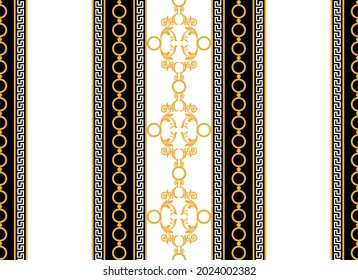 Seamless golden chain with baroque pattern on white. Vector Illustration.