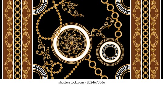 Seamless Golden Chain with Baroque Pattern. Vector design for Fashion Prints and Backgrounds.
