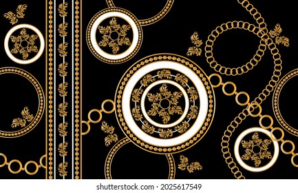 Cadena dorada sin fisuras con patrón barroco. Diseño de vectores para impresiones y fondos de moda.
