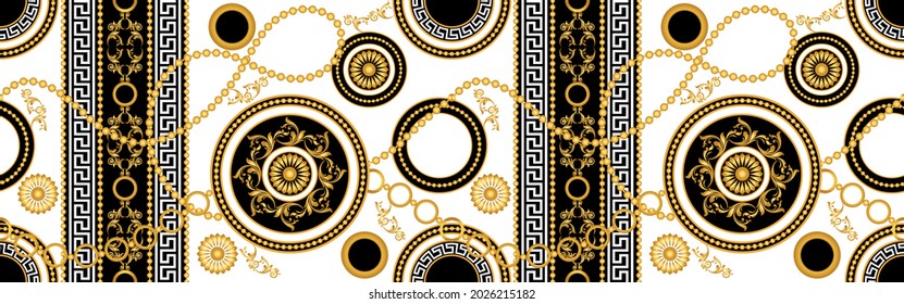 Seamless Golden Chain with Baroque Pattern. Vector design for Fashion Prints and Backgrounds.
