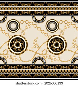 Seamless Golden Chain with Baroque Pattern. Vector design for Fashion Prints and Backgrounds.
