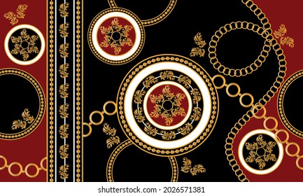 Seamless Golden Chain with Baroque Pattern. Vector design for Fashion Prints and Backgrounds.
