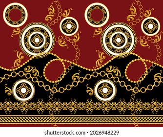 Seamless Golden Chain with Baroque Pattern. Vector design for Fashion Prints and Backgrounds.
