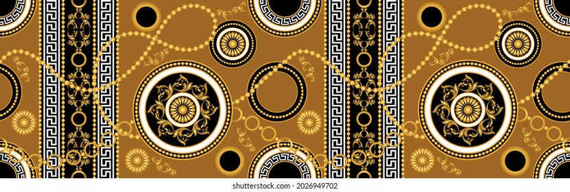 Seamless Golden Chain with Baroque Pattern. Vector design for Fashion Prints and Backgrounds.
