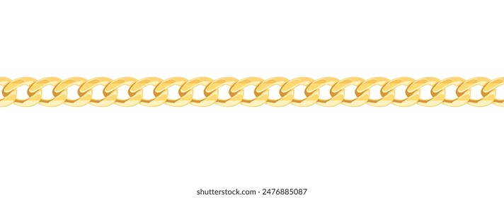 Seamless golden chain isolated on white background. Vector cartoon flat illustration.