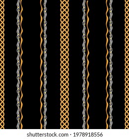 Seamless golden chain pattern on a black background. EPS10 Illustration.