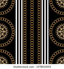 Seamless golden chain pattern on a black background. EPS10 Illustration.