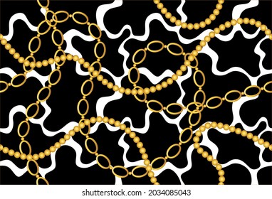 Seamless Golden Chain Pattern on Black White. Vector Illustration.
