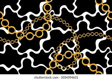 Seamless Golden Chain Pattern on Black White. Vector Illustration.
