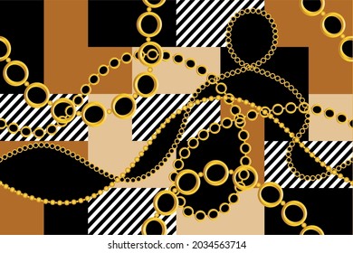 Patrón de la cadena dorada en negro. Ilustración vectorial.
