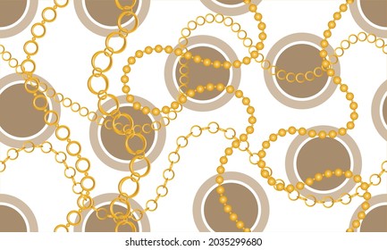Seamless Golden Chain Pattern on White. Vector Illustration.

