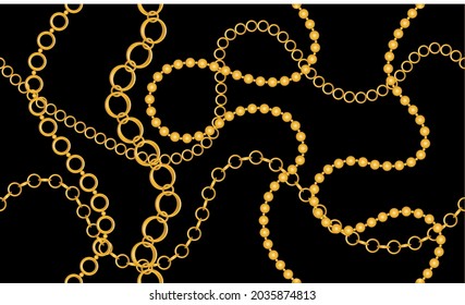 Seamless Golden Chain Pattern on Black. Vector Illustration.
