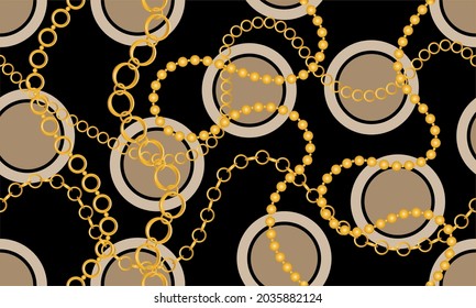 Patrón de la cadena dorada en negro. Ilustración vectorial.
