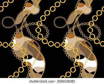 Seamless Golden Chain Pattern on Black. Vector Illustration.
