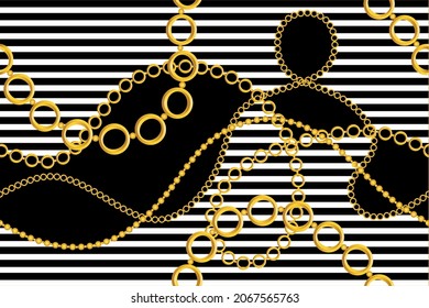 Patrón de la cadena dorada en negro.  Diseño de vectores para impresiones y fondos de moda.
