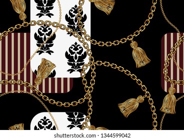 Seamless Golden Chain Patterns, Scarf Texture Design for Fabric Prints