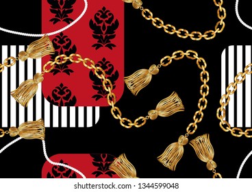 Seamless Golden Chain Patterns, Scarf Texture Design for Fabric Prints