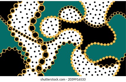 Seamless Golden Chain with Polka dot Pattern on Black. Vector Illustration.
