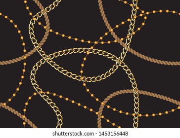 Seamless Golden Chain and Rope Pattern, Vector Design