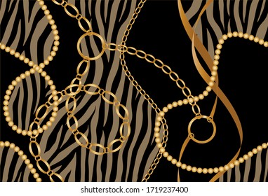 Nahtlose goldene Kette und Zebramuster für Modedrucke.EPS10 Illustration.