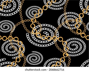 Cadenas doradas impecables con patrón abstracto en negro.  Diseño de vectores para impresiones y fondos de moda.
