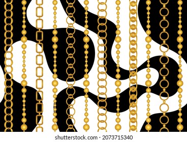 Seamless Golden Chains with Abstract Pattern. Vector Illustration.