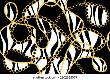Seamless Golden Chains with Abstract Pattern. Vector Illustration.