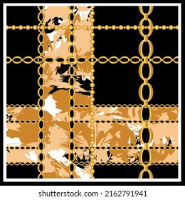 Seamless golden chains with abstract pattern. Vector Illustration.