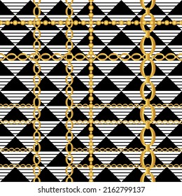 Seamless golden chains with abstract pattern. Vector Illustration.