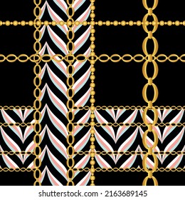 Seamless golden chains with abstract pattern. Vector Illustration.
