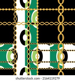 Seamless golden chains with abstract pattern. Vector Illustration.