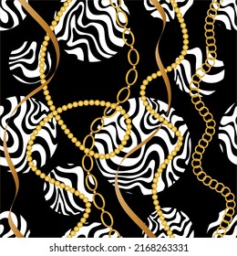 Seamless golden chains with abstract pattern. Vector Illustration.