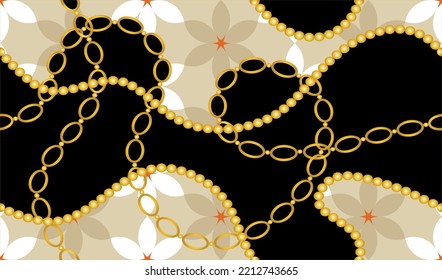 Seamless golden chains with abstract pattern. Vector Illustration.