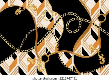 Seamless golden chains with abstract pattern. Vector Illustration.
