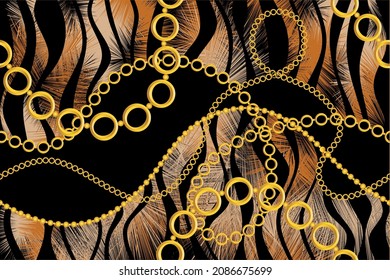 Seamless Golden Chains, Animal skin Pattern. Vector design for fashion prints and backgrounds.