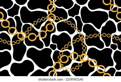 Seamless golden chains with animal skin pattern. Vector Illustration.