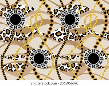 Cañones dorados impecables, barroco con motivos de piel de leopardo. Diseño de vectores para impresiones y fondos de moda.
