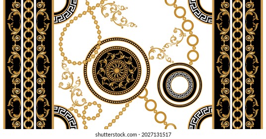 Cadenas doradas sin foco con un patrón barroco. Ilustración vectorial.
