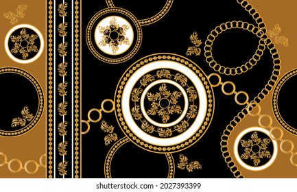 Seamless Golden Chains with Baroque Pattern. Vector Illustration.
