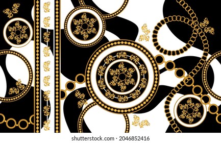 Seamless Golden Chains, Baroque Pattern. Vector design for fashion prints and backgrounds.
