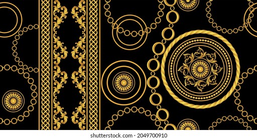 Seamless Golden Chains, Baroque Pattern. Vector design for fashion prints and backgrounds.
